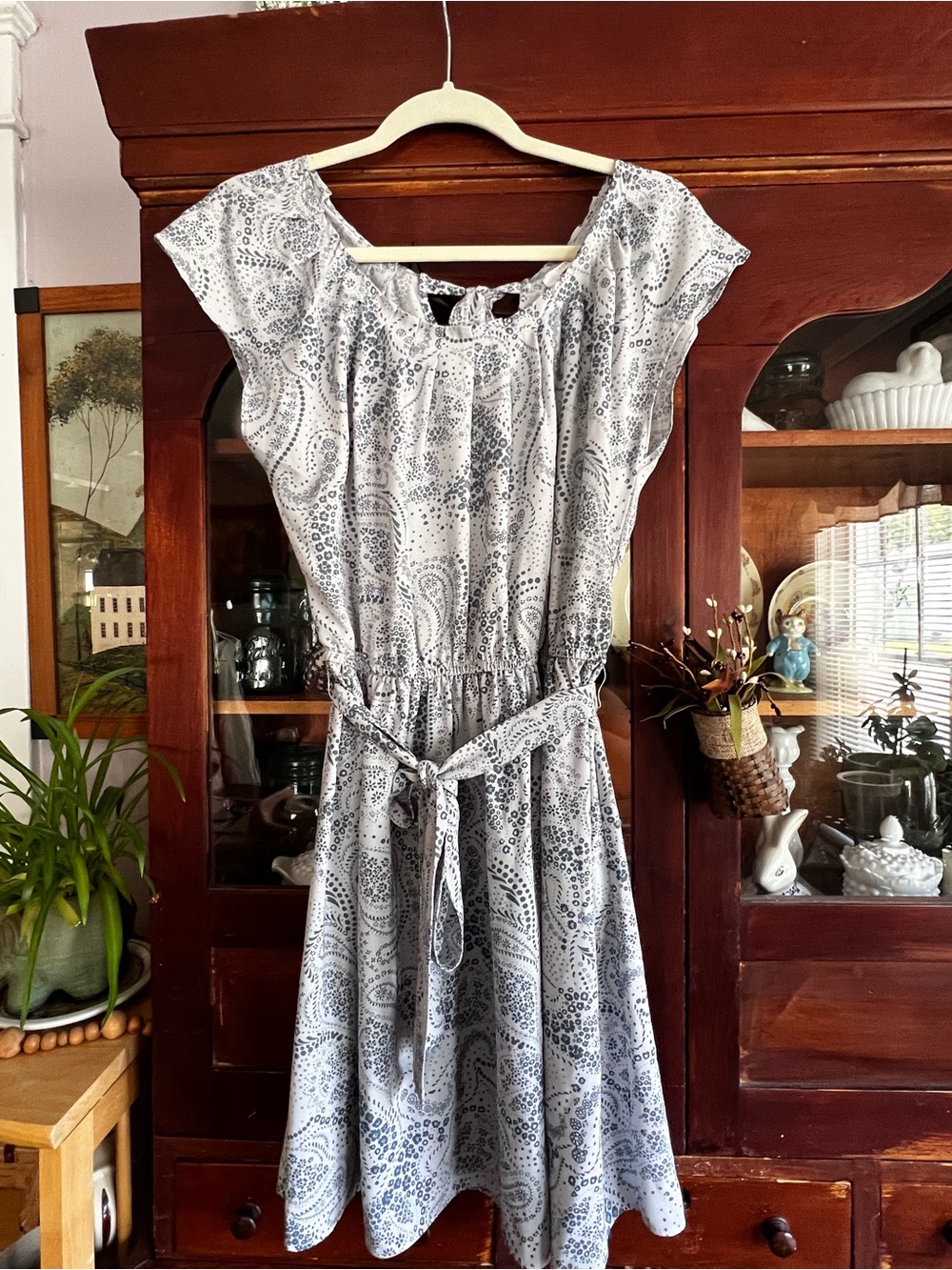LC Lauren Conrad light blue Paisley Tie-Waist Midi Dress